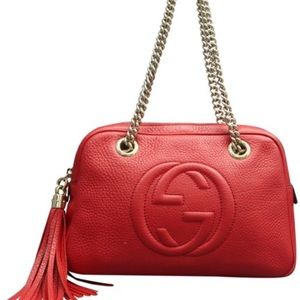 Gucci SOHO Chain Red Calfskin Leather  100% Authentic